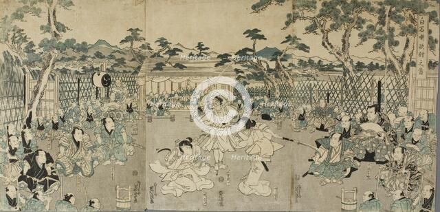Sisters Avenging their Father's Death (from Kabuki Play 'Shiraishi'), between c1820 and c1830. Creator: Ikeda Eisen.