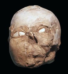 Skull from Jericho, modelled with plaster and shells