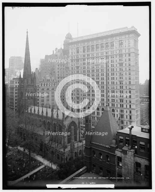 Sky scrapers overshadowing Trinity Church, New York, c1905. Creator: Unknown.
