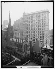 Sky scrapers overshadowing Trinity Church, New York, c1905. Creator: Unknown