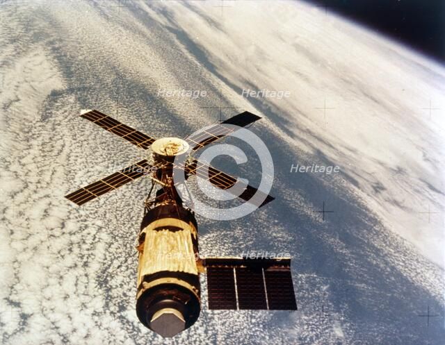 Skylab in orbit above Earth at the end of its mission, 1974. Creator: NASA.