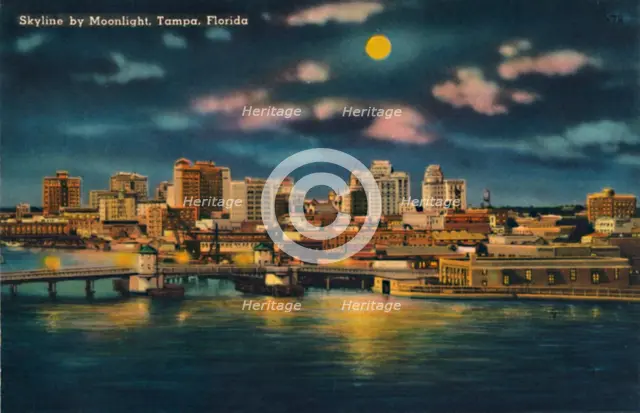 'Skyline by Moonlight, Tampa, Florida', c1940s. Artist: Unknown.