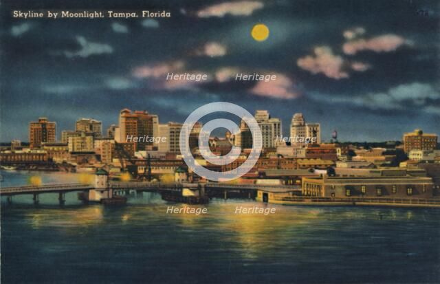 'Skyline by Moonlight, Tampa, Florida', c1940s. Artist: Unknown.