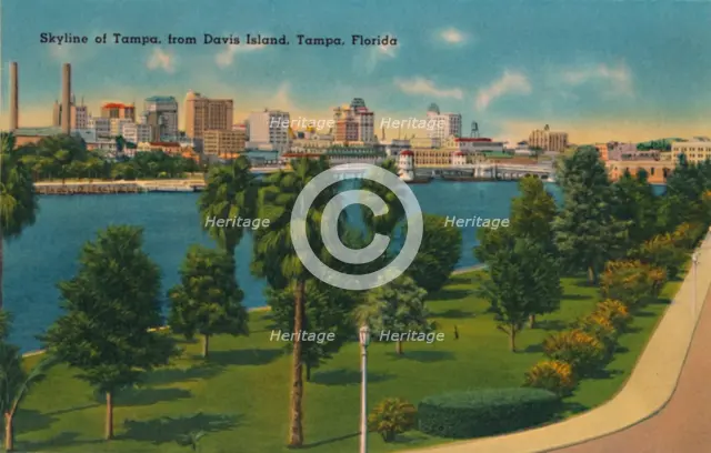 'Skyline of Tampa, from Davis Island, Tampa, Florida', c1940s. Artist: Unknown.