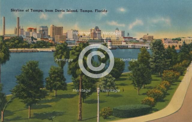'Skyline of Tampa, from Davis Island, Tampa, Florida', c1940s. Artist: Unknown.
