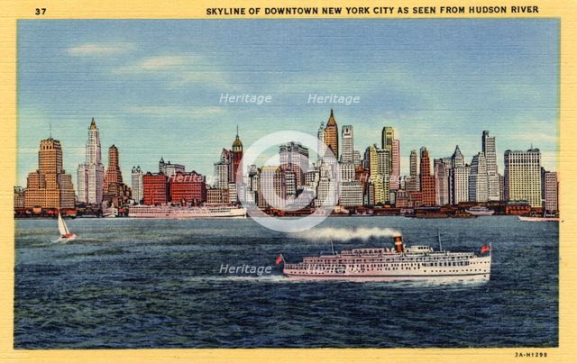 Skyline of downtown New York City as seen from Hudson River, New York, USA, 1933. Artist: Unknown