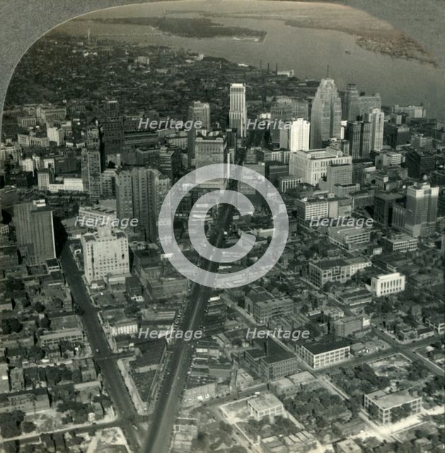 'Skyscrapers of Downtown Detroit - Michigan Ave. to Detroit River and Belle Isle Park', c1930s. Creator: Unknown.