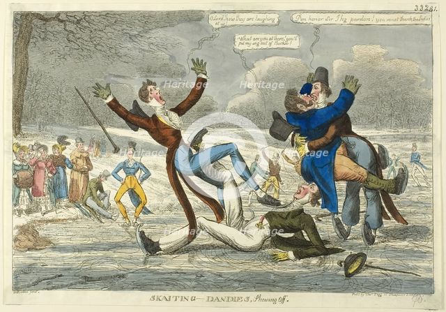 Skaiting Dandies, shewing off, c. 1818. Creator: Charles Williams.