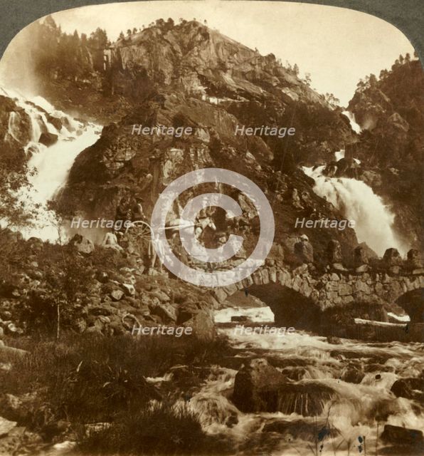 'Skarafos and Lotefos leaping over rocks, Western Norway', c1905. Creator: Unknown.