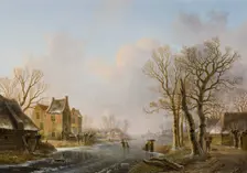 Skaters on a Frozen River, Dordrecht, 1849. Creator: Willem de Klerk