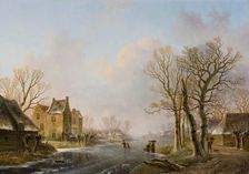 Skaters on a Frozen River, Dordrecht, 1849. Creator: Willem de Klerk