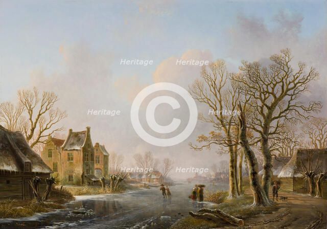 Skaters on a Frozen River, Dordrecht, 1849. Creator: Willem de Klerk.