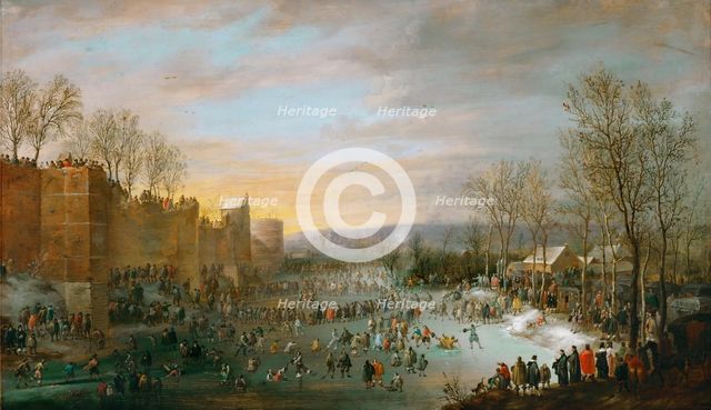 Skating in the town-moat of Brussels, 1649.