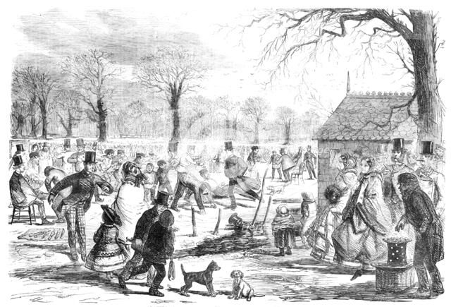 Skating in Hyde-Park - drawn by John Leech, 1857. Creator: Joseph Swain.
