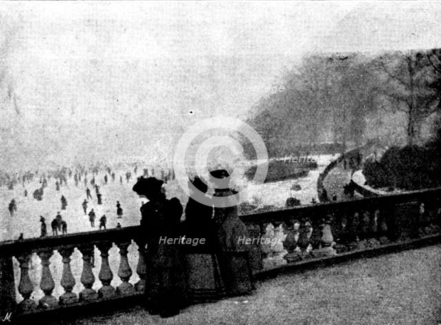 Skating in London: The Serpentine, 1895.  Creator: Russell & Sons.