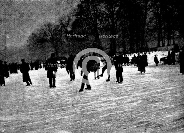 Skating in London: The Serpentine, 1895.  Creator: Russell & Sons.