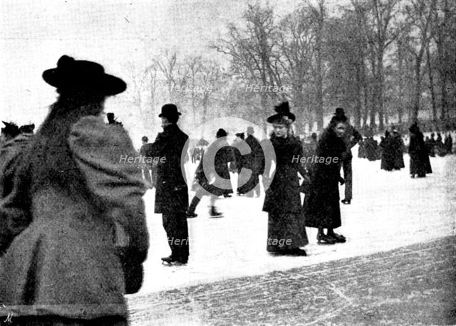 Skating in London: The Serpentine, 1895.  Creator: Russell & Sons.