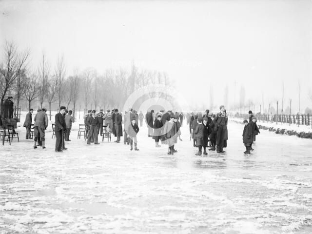 Skating on the Cherwell near Oxford, Oxfordshire, during the 'twelve week frost', 1895.  Artist: Henry Taunt