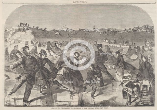 Skating on the Ladies' Skating-Pond in the Central Park, New York, published 1860. Creator: Winslow Homer.