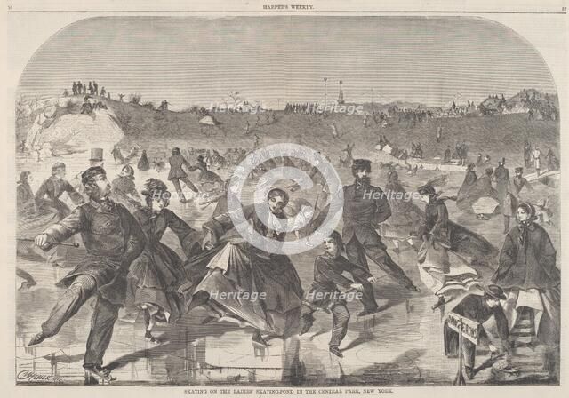 Skating on the Ladies' Skating-Pond in the Central Park, New York, published 1860. Creator: Winslow Homer.