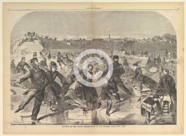 Skating on the Ladies' Skating Pond in Central Park, New York (Harper's Weekly..., January 28, 1860. Creator: Unknown.