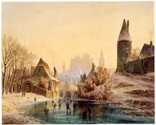 Skating Rink on a River 1855. Artist: Anton Doll