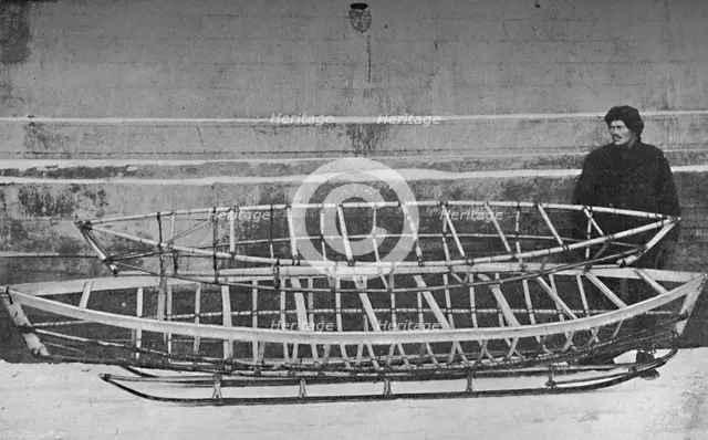 Skeletons o Kayak for One Man (Bamboo), and Double Kayak, lying on a Hand-Sledge', 1894, (1897). Artist: Unknown.