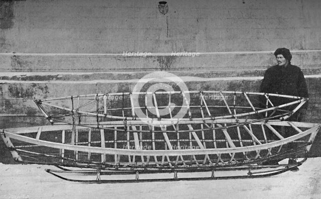 Skeletons o Kayak for One Man (Bamboo), and Double Kayak, lying on a Hand-Sledge', 1894, (1897). Artist: Unknown.