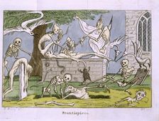 Skeletons and ghosts in a graveyard, 1808. Creator: Unknown