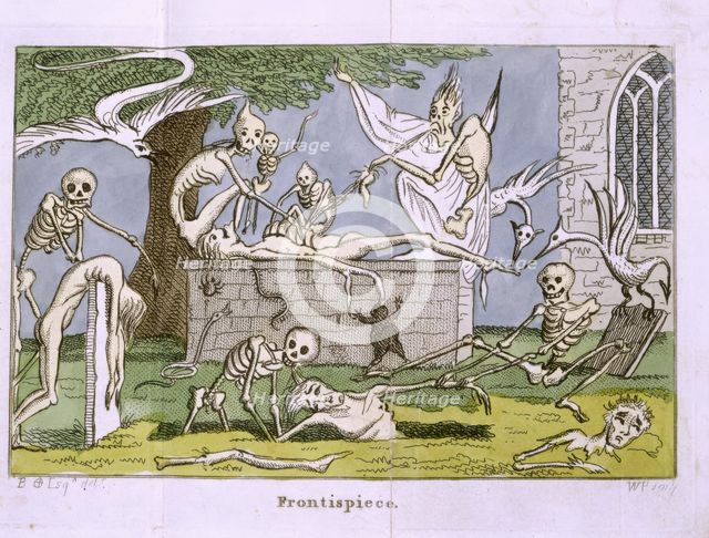 Skeletons and ghosts in a graveyard, 1808.  Creator: Unknown.