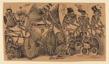 Skeletons (calaveras) riding bicycles, ca. 1900., ca. 1900. Creator: José Guadalupe Posada