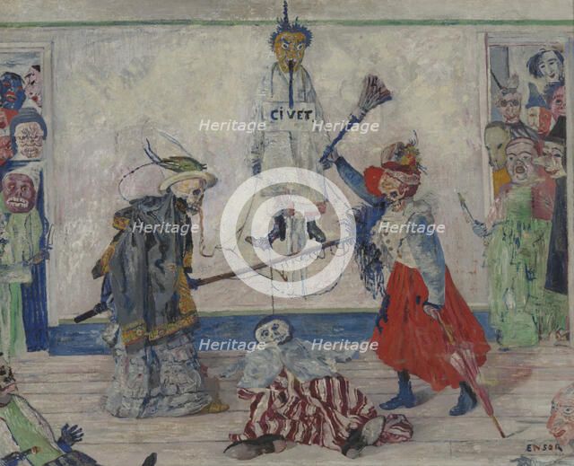 Skeletons Fighting over the Body of a Hanged Man, 1891. Creator: James Ensor.