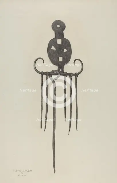 Skewers and Holder, c. 1940. Creators: Albert Taxson, Jacob Lipkin.