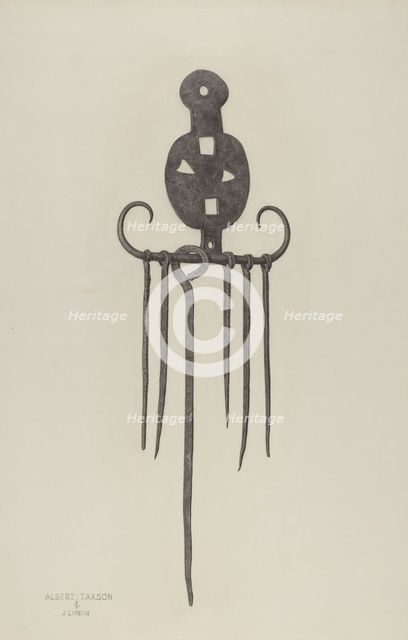 Skewers and Holder, c. 1940. Creators: Albert Taxson, Jacob Lipkin.