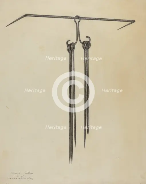Skewers and Holder, c. 1939. Creator: Charles Cullen.