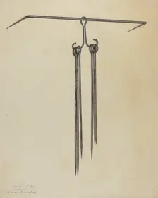 Skewers and Holder, c. 1939. Creator: Charles Cullen