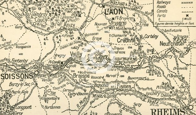 'Sketch Map of the Valley of the Aisne above Soissons', 1914, (c1920). Creator: Unknown.