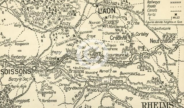 'Sketch Map of the Valley of the Aisne above Soissons', 1914, (c1920). Creator: Unknown.