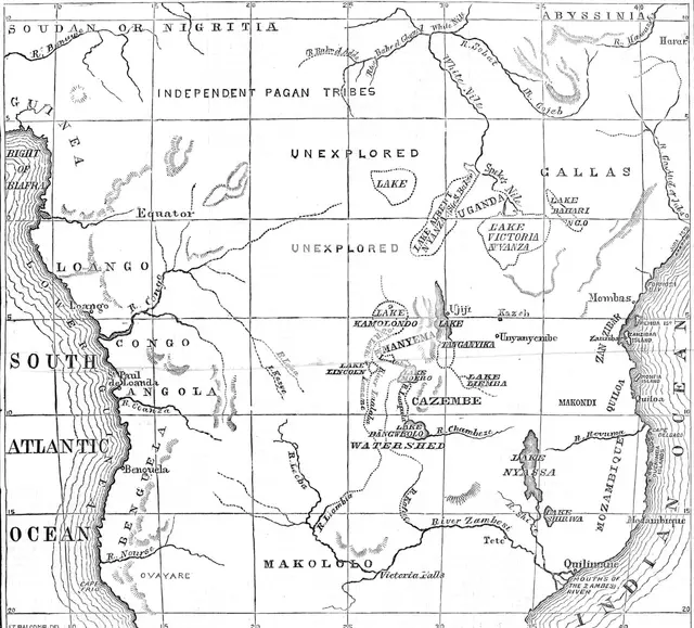Sketch map of Central Africa, showing Dr. Livingstone's explorations, 1872. Creator: Unknown.