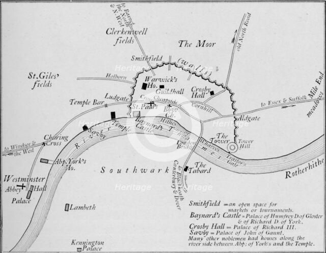 Sketch map of London in the 15th century, 1906. Artist: Unknown.