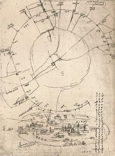 Sketch map of Milan, c1472-c1519 (1883). Artist: Leonardo da Vinci