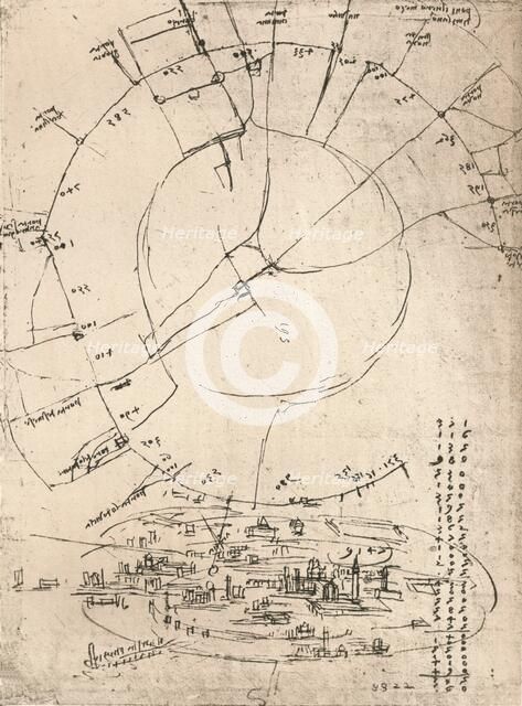 Sketch map of Milan, c1472-c1519 (1883). Artist: Leonardo da Vinci.