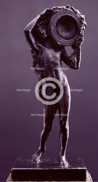 Sketch model for figure holding tripod incense burner in 'The Daphnephoria', c1873. Creator: Frederic Leighton.