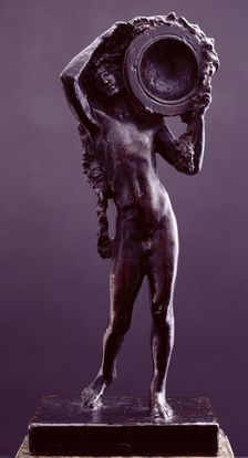 Sketch model for figure holding tripod incense burner in The Daphnephoria c1873. Creator: Frederic Leighton