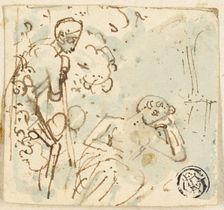 Sketch of Man Leaning on Staff, Looking at Sleeping Woman, n.d. Creator: Thomas Stothard