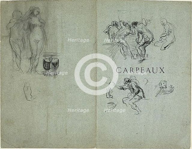 Sketch of Nude Woman Having Her Hair Groomed and Groups of Figures (recto); Sketches of..., 1847/75. Creator: Jean-Baptiste Carpeaux.