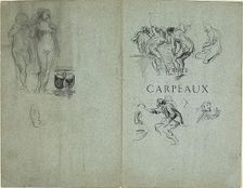 Sketch of Nude Woman Having Her Hair Groomed and Groups of Figures (recto); Sketches of..., 1847/75. Creator: Jean-Baptiste Carpeaux