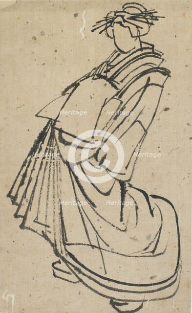 Sketch of a courtesan, late 18th-early 19th century. Creator: Hokusai.