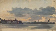 Sketch of a coastal town in Holland, early evening, mid-late 1870s. Creator: George Clausen