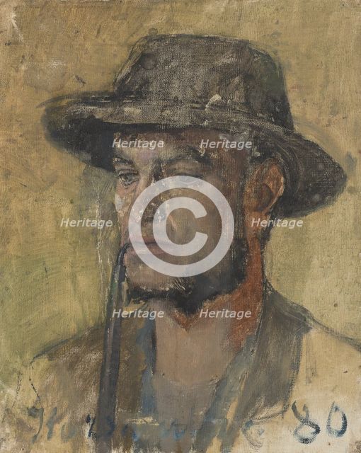 Sketch of a Head of a Smoking Young Man, 1880-1900. Creator: Ladislav Mednyanszky.